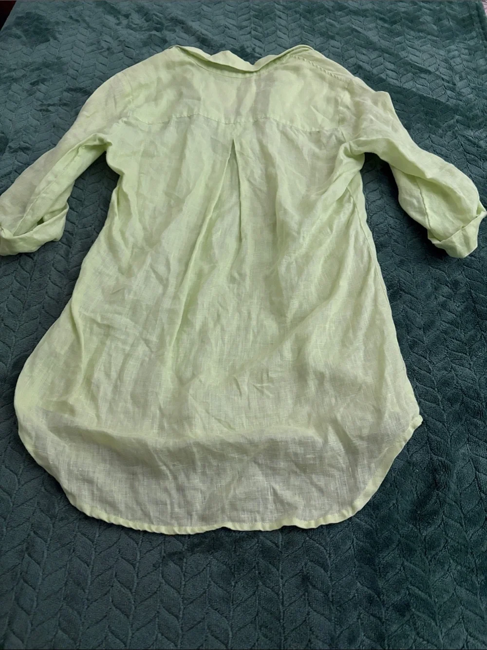 Bella Dahl 100% Linen Pastel Green Shirt 3/4 Roll Tab Sleeves Tunic XS